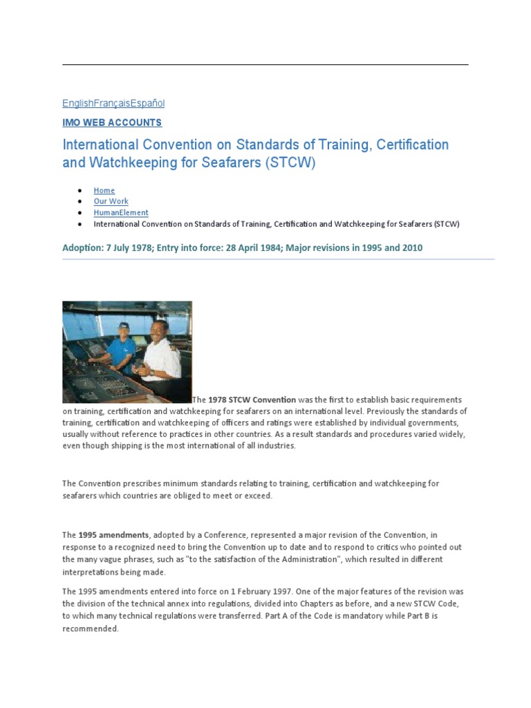 International Convention On Standards of Training, Certification and ...