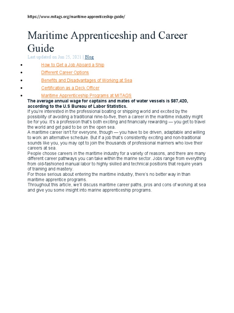 Maritime Apprenticeship Overview | PDF | Sea Captain | Ships