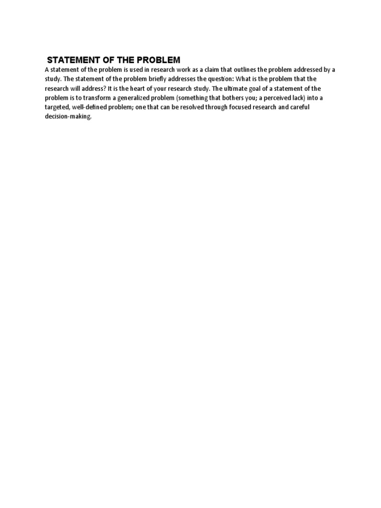 Statement of The Problem | PDF