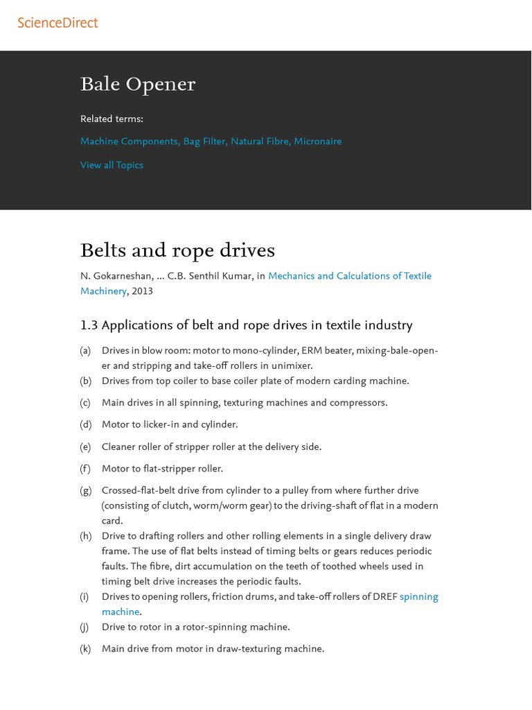Bale Opener Belts and Rope Drives PDF Spinning (Textiles) Belt