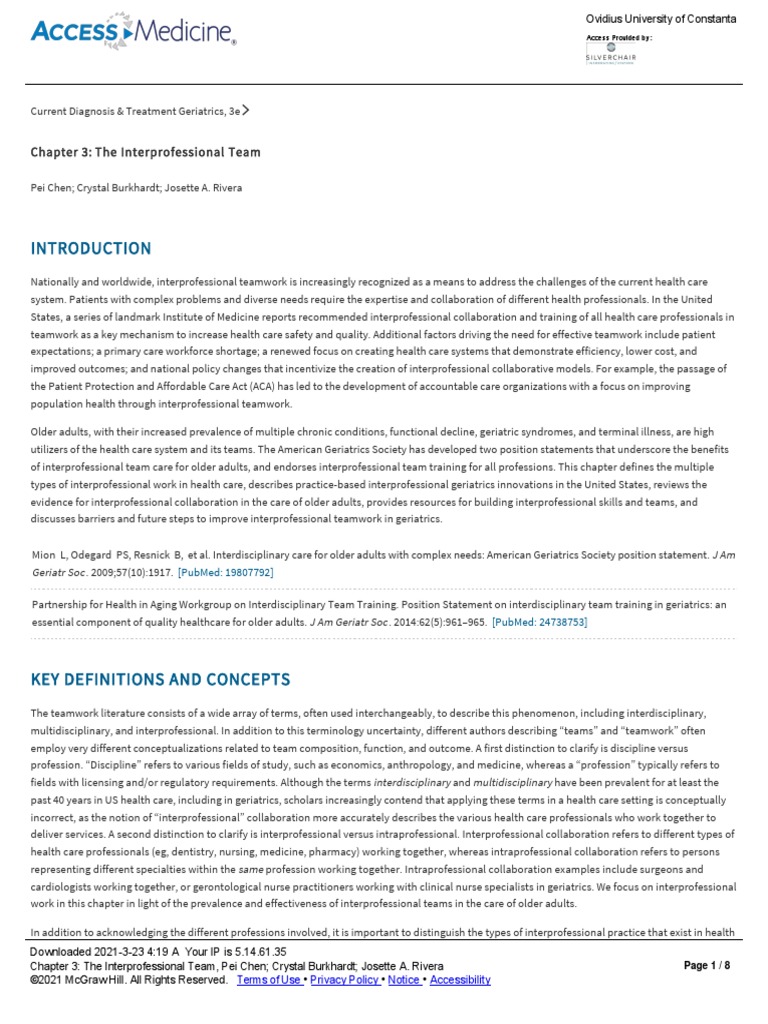 Chapter 3 - The Interprofessional Team | PDF | Geriatrics | Health Care