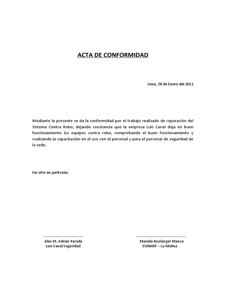 ACTA DE CONFORMIDAD