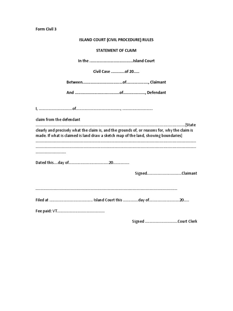 Form Civil 3 - Statement of Claim | PDF | Finance & Money Management ...