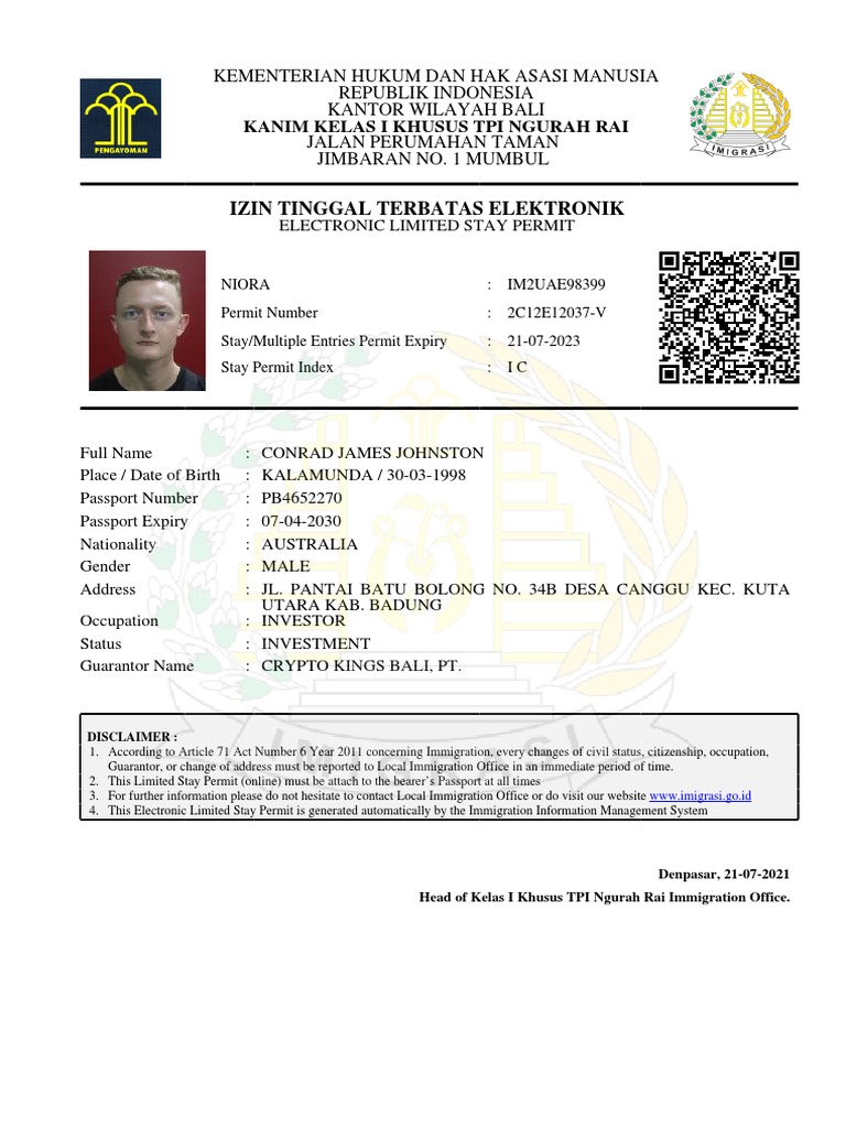 Izin Tinggal Terbatas Elektronik Kitas | PDF