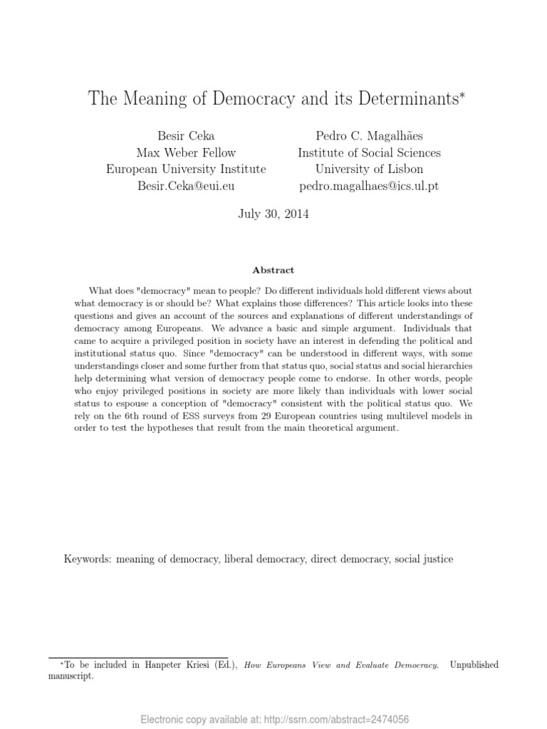 The Meaning of Democracy and Its Determinants PDF Redistribution Of And Wealth