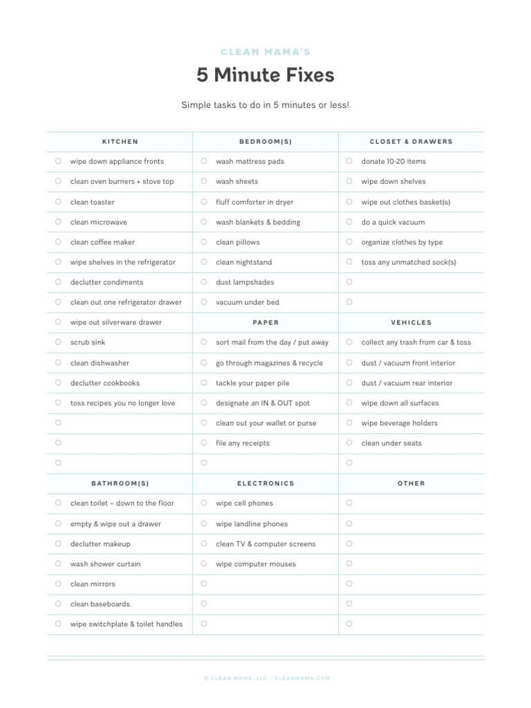 5 Minute Fixes: Simple Tasks To Do in 5 Minutes or Less! | PDF ...