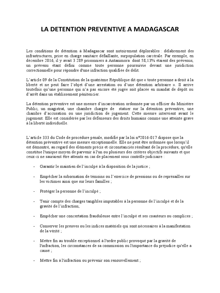 Détention préventive à Madagascar | PDF | Crime et violence | Prisonnier