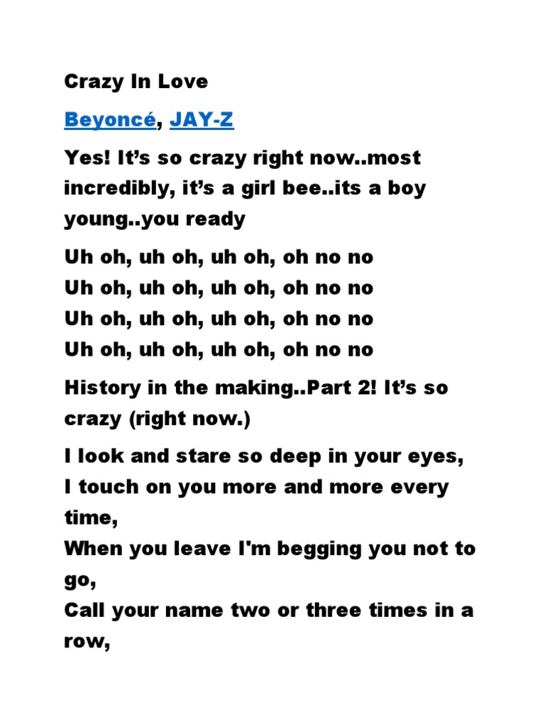 Crazy in Love Beyonce Knowles PDF Songs Written Beyoncé