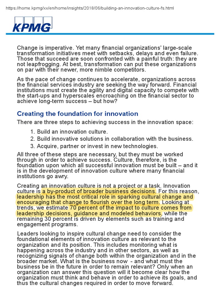 (2018) Building An Innovation Culture - KPMG Global | PDF | Innovation ...