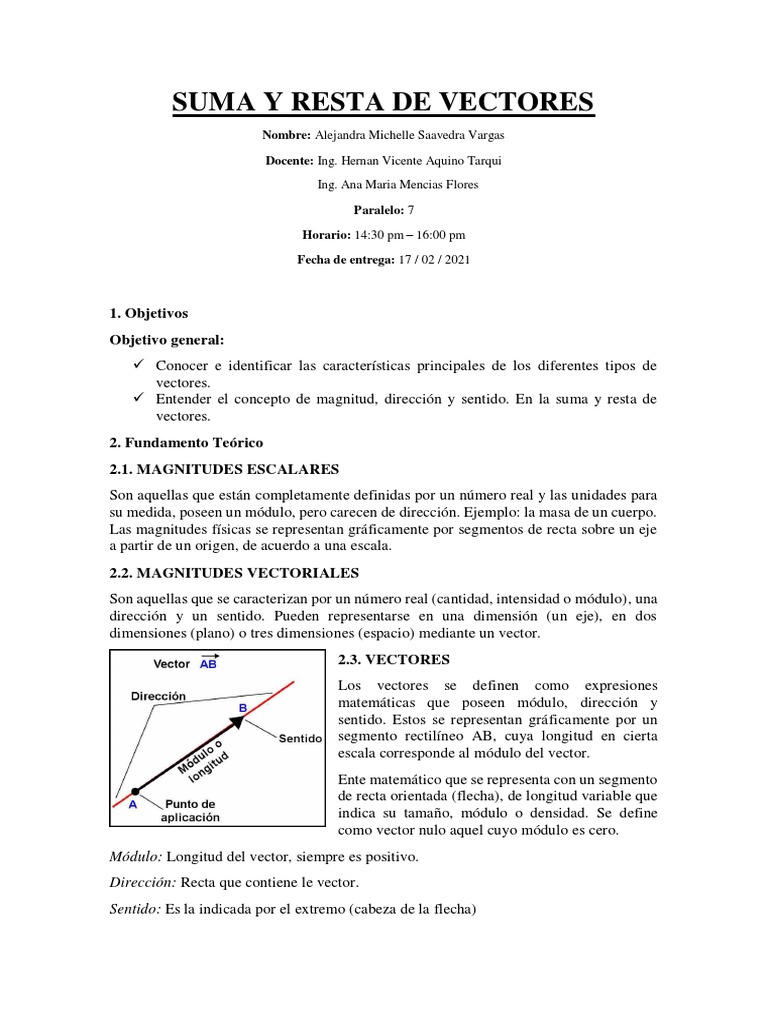 Suma y Resta de Vectores: Ejemplos y Métodos | PDF | Vector Euclidiano ...