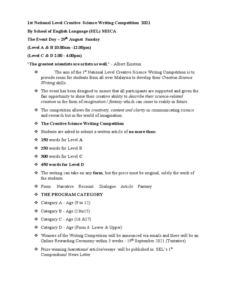 National Creative Science Writing Contest | PDF | Cognition | Communication