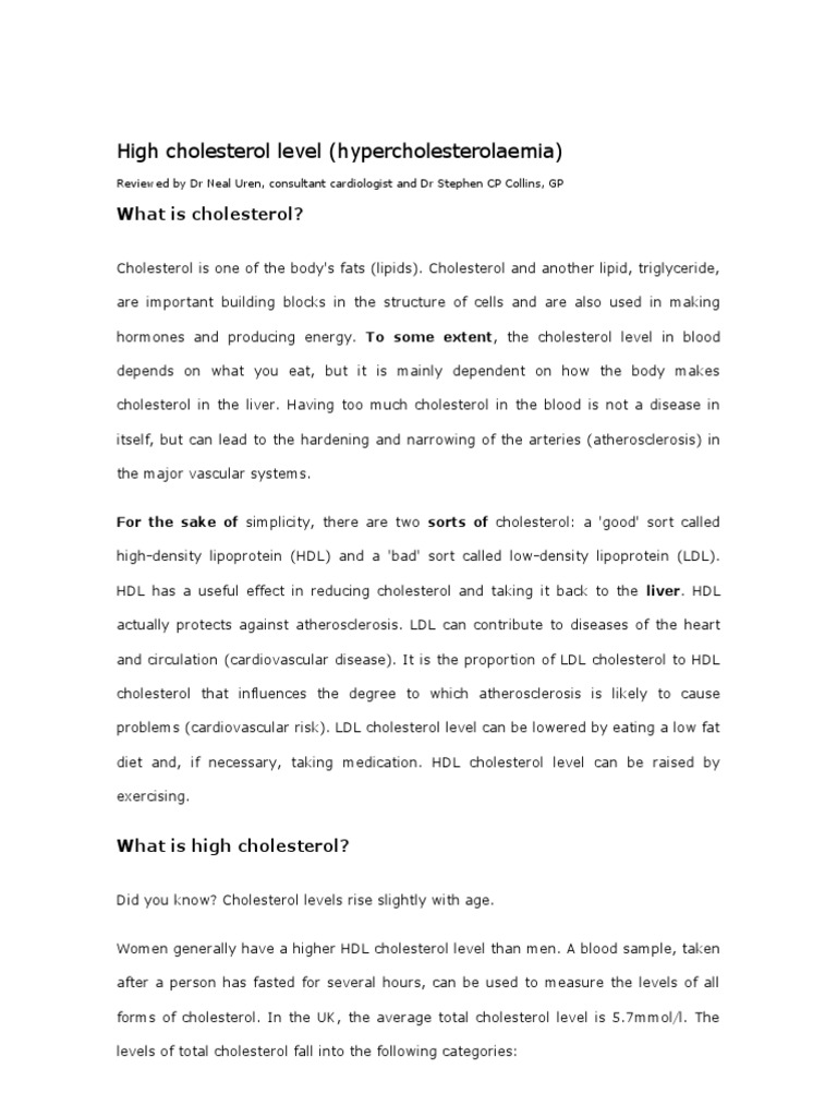 High Cholesterol Level Student Pdf Metabolic Disorders