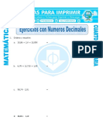 Ejercicios Con Numeros Decimales Para Cuarto de Primaria