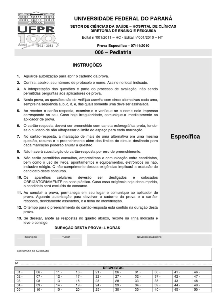 Prova de Residencia Medica em Pediattria PDF Anemia Hepatite