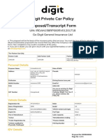 Proposal/Transcript Form Digit Private Car Policy: Go Digit General Insurance LTD UIN: IRDAN158RP0005V01201718