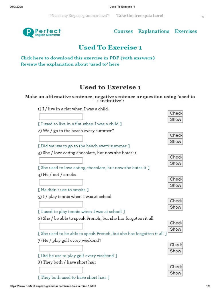 Used To Exercise 1 Pdf Linguistics Cyberspace
