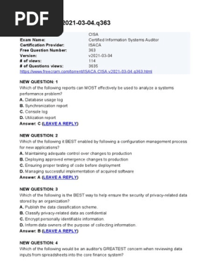 CISA Exam Practice Questions PDF | PDF | Information Security | Audit