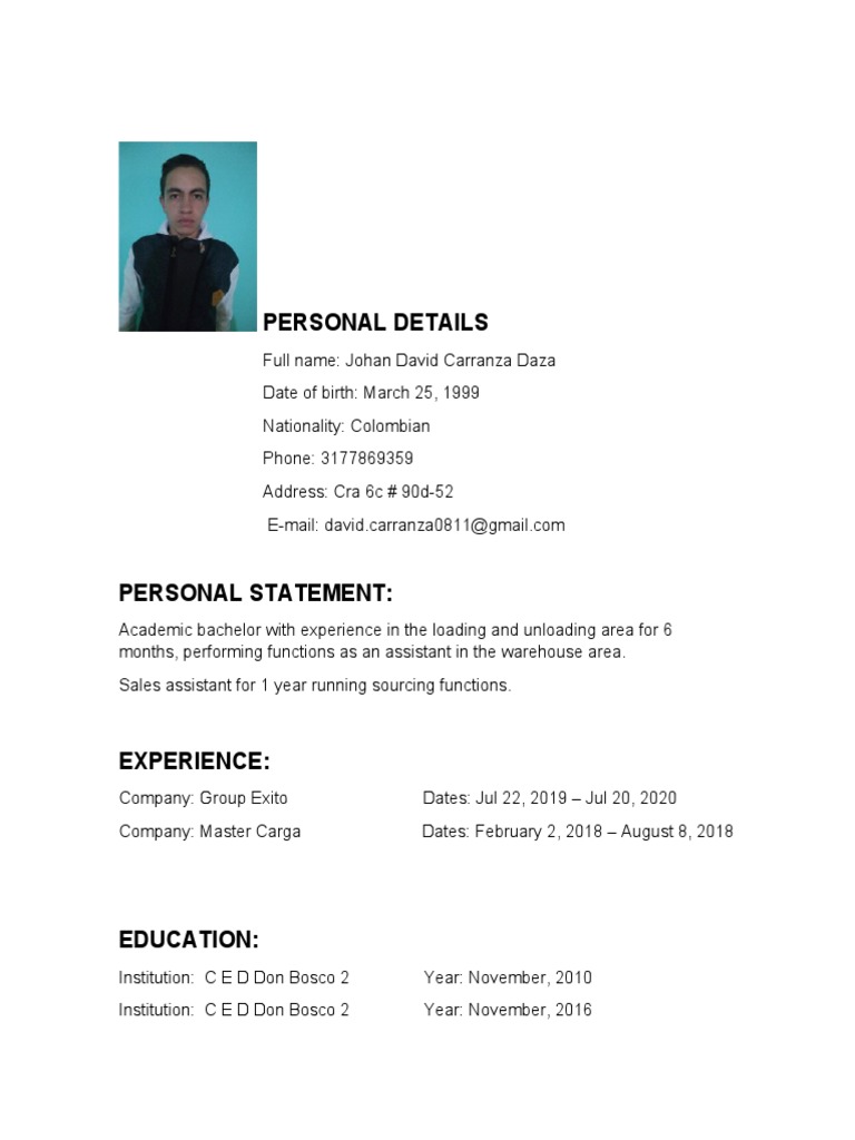 Hoja de Vida en Ingles PDF Cognition Communication