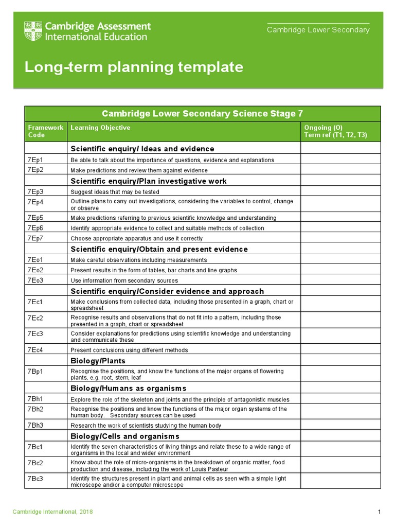 Cambridge Lower Secondary Science 7 Framework | PDF | Science ...