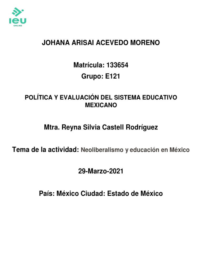 Neoliberalismo y Educación en México | PDF | México | Neoliberalismo