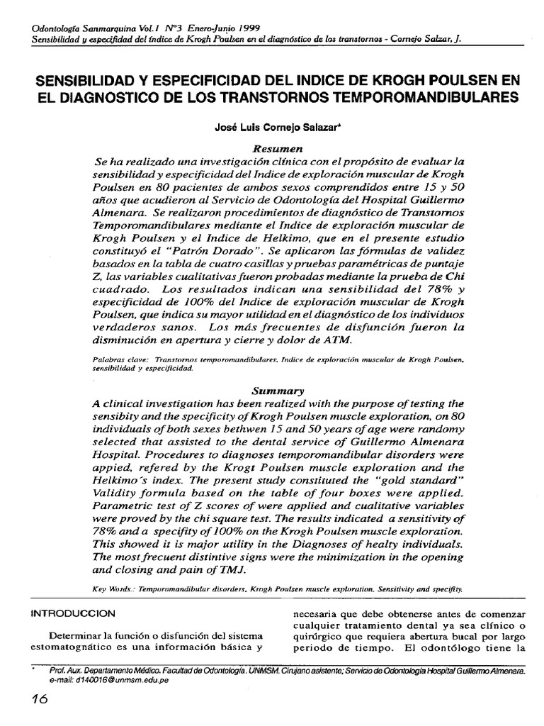 Sensibilidad del Índice Krogh Poulsen | PDF | Diagnostico medico ...