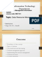 Information Technology Department: Topic: Data Resource Management