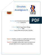 Circuitos Analógicos 2, Diseñar y Simular Un Amplificador Operacional Inversor Con Ganancia Controlada.