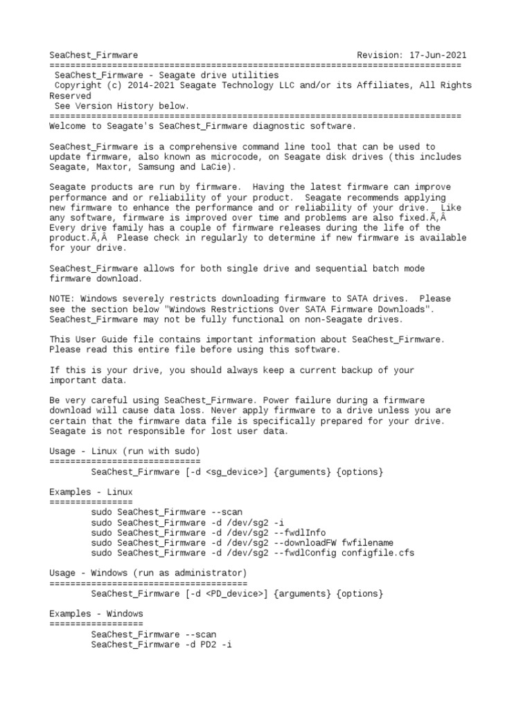 Seachest Firmware | Pdf | Hard Disk Drive | Command Line Interface