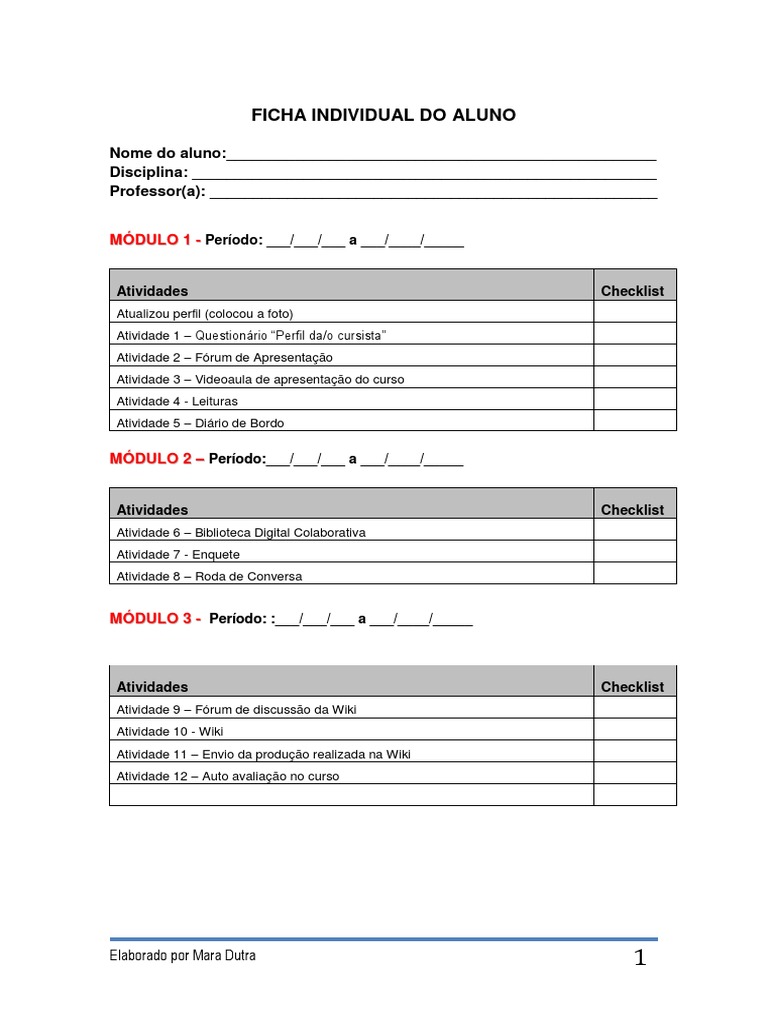 Ficha Individual Do Aluno | PDF