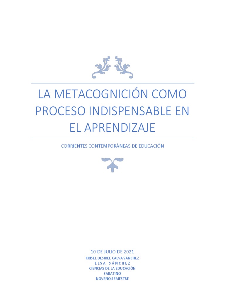 Metacognición | PDF | Aprendizaje | Teoria de la mente