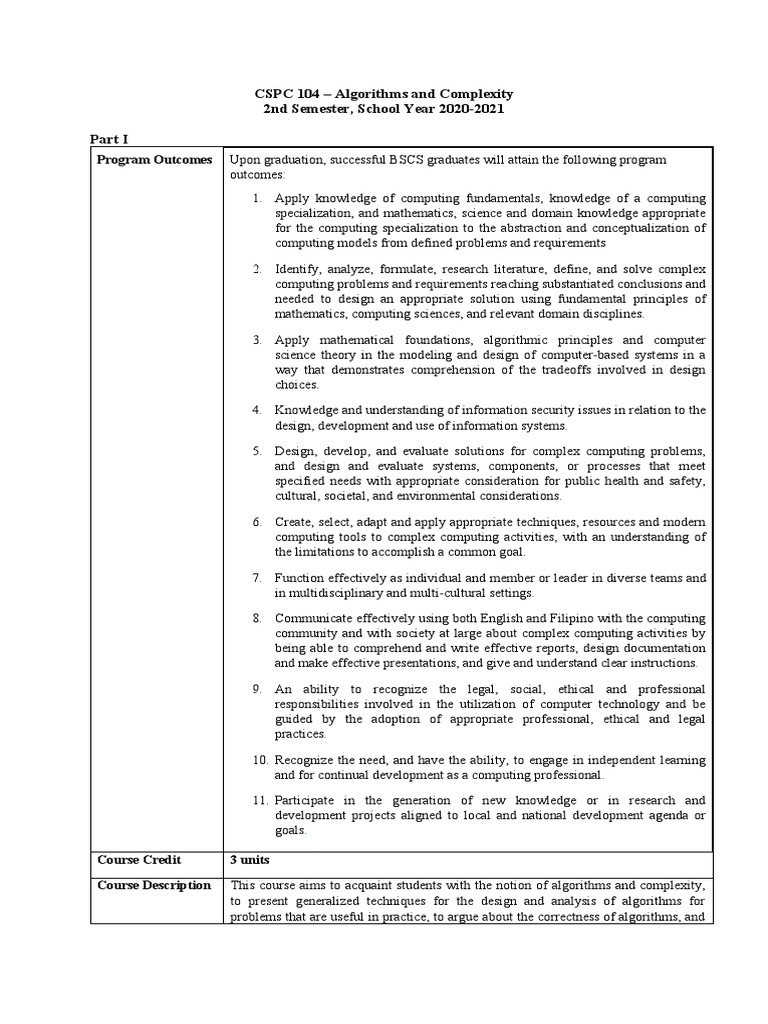 CSPC 104 - Algorithms and Complexity 2nd Semester, School Year 2020 ...