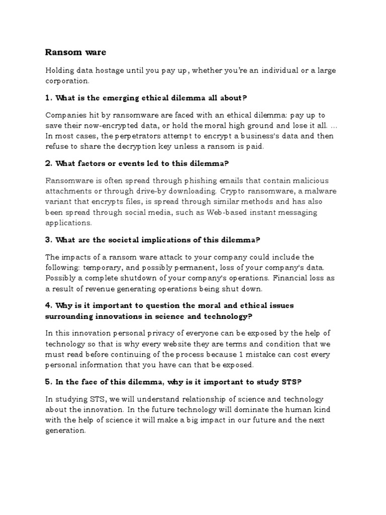 Ransomware: Ethical Dilemmas Explored | PDF
