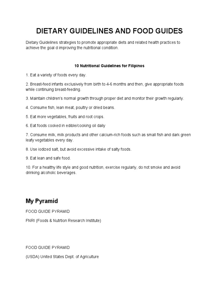 Dietary Guidelines and Food Guides My Pyramid PDF Vegetables Foods