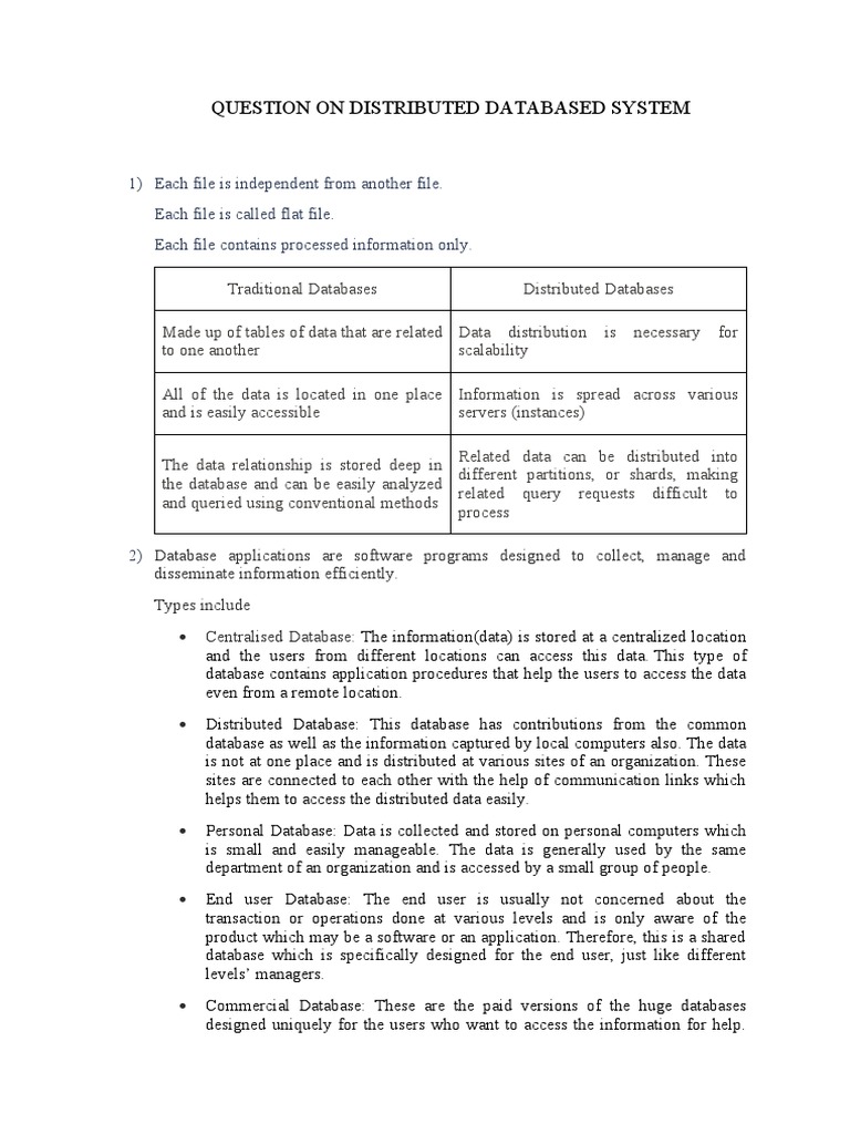 Questions on Distributed Databases | PDF | Databases | Relational Database