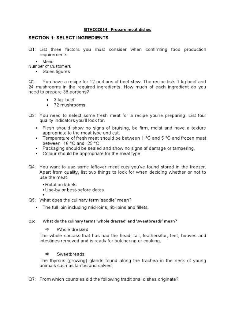 SITHCCC014 Prepare Meat Dishes Section 1 Select Ingredients PDF Lamb And Mutton Roasting