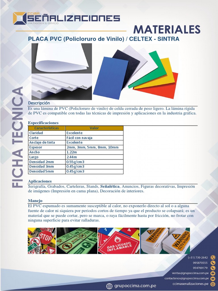 Ficha Tecnica PLACA PVC (Policloruro de Vinilo) CELTEXSINTRA PDF
