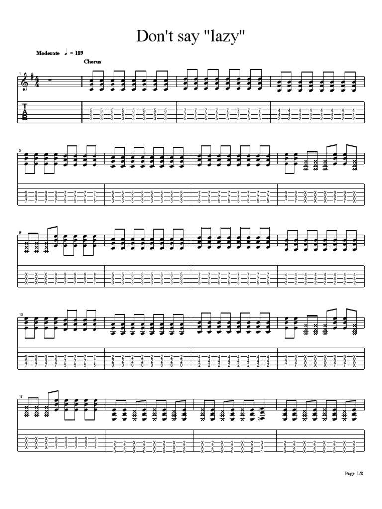 Fastest Don T Say Lazy Guitar Tab