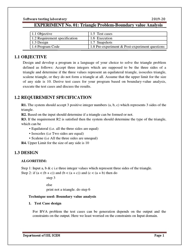 Triangle Problem: BVA Test Cases | PDF | Software Testing | Software ...