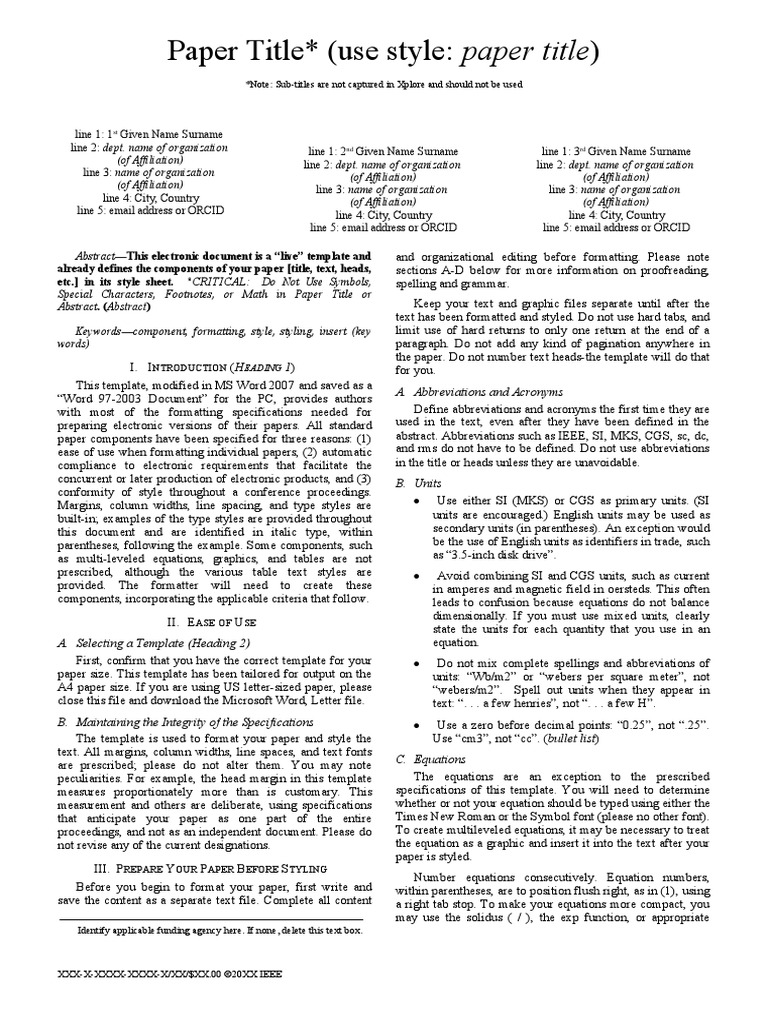 IEEE Conference template A4 PDF International System Of Units Bracket