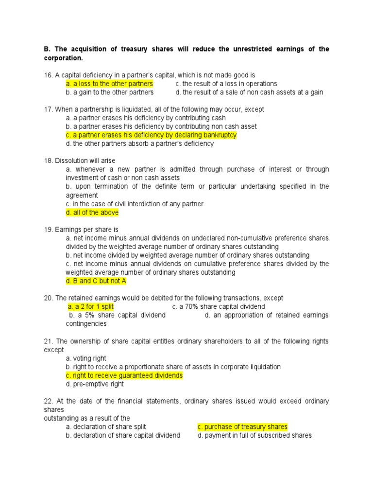 Accounting Exam Questions Overview | PDF | Dividend | Retained Earnings