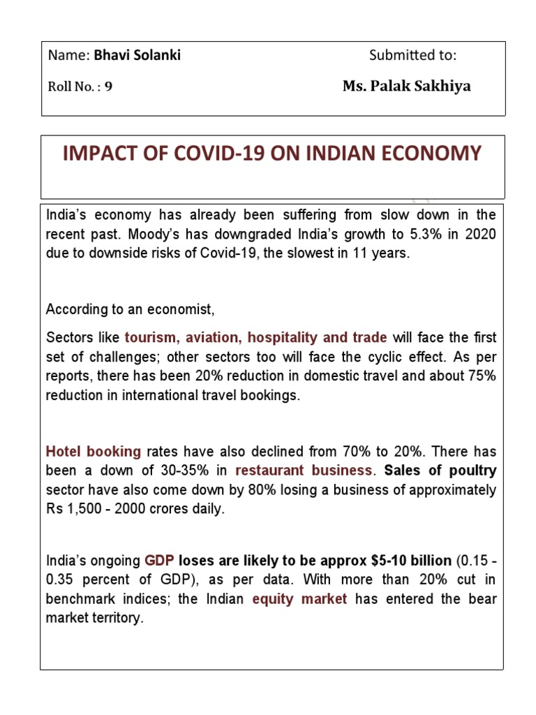 COVID-19 Impact on Indian Economy & Aviation | PDF | Economy Of India ...