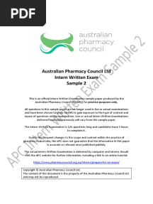 Australian Pharmacy Council LTD Intern Written Exam Sample 2