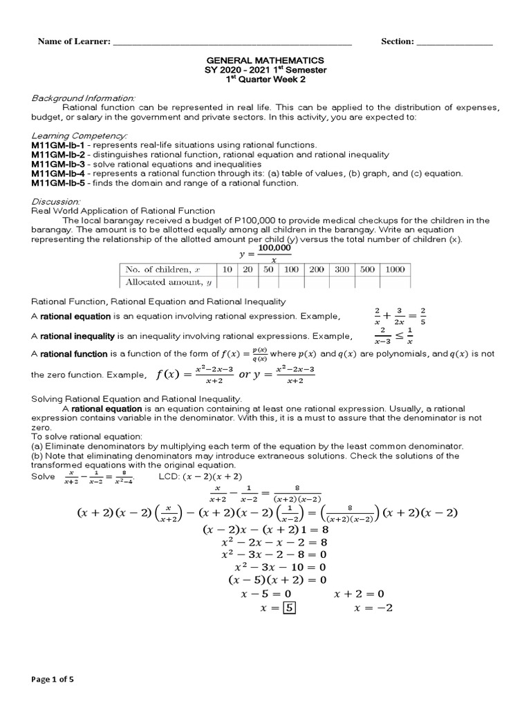 Real-Life Applications of Rational Functions | PDF | Function ...