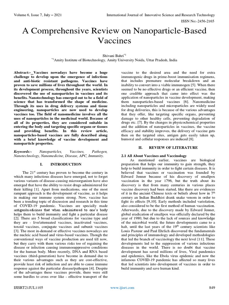Nanoparticle-Based Vaccine Review | PDF | Vaccines | Virus