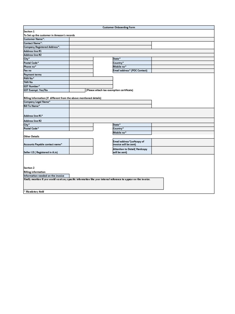 Customer Onboarding Form - in Advertising Channels | PDF