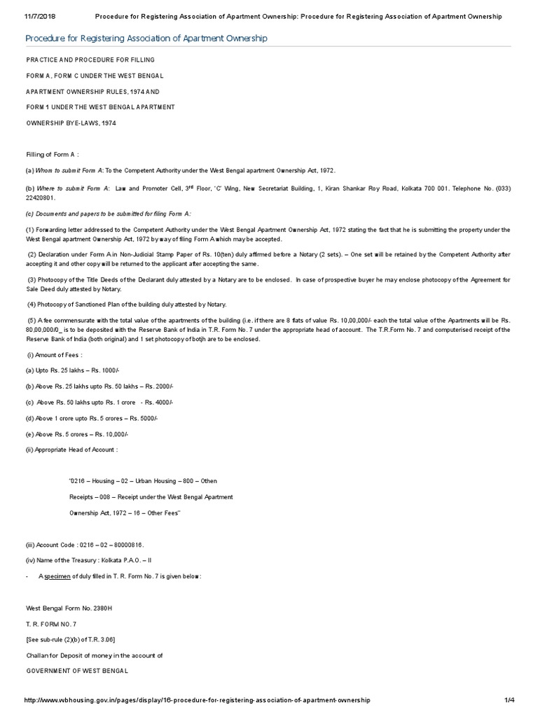 Procedure For Registering Association of Apartment Ownership