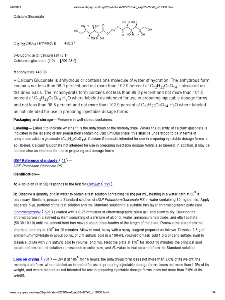 Calcium Gluconate USP Monograph PDF Chromatography Acid