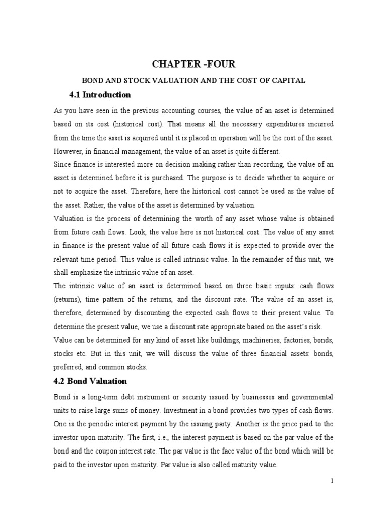 Chapter - Four: Bond and Stock Valuation and The Cost of Capital | PDF ...