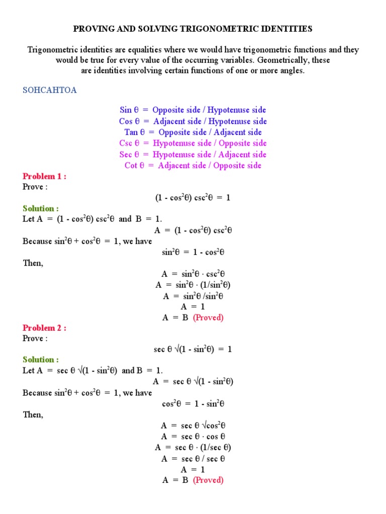 Problems On Trigonometric Identities With Solutions | PDF | Euclidean ...