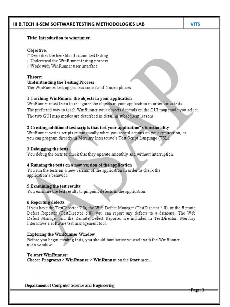 WinRunner Testing Methodologies Lab Guide | PDF | Databases | Graphical ...